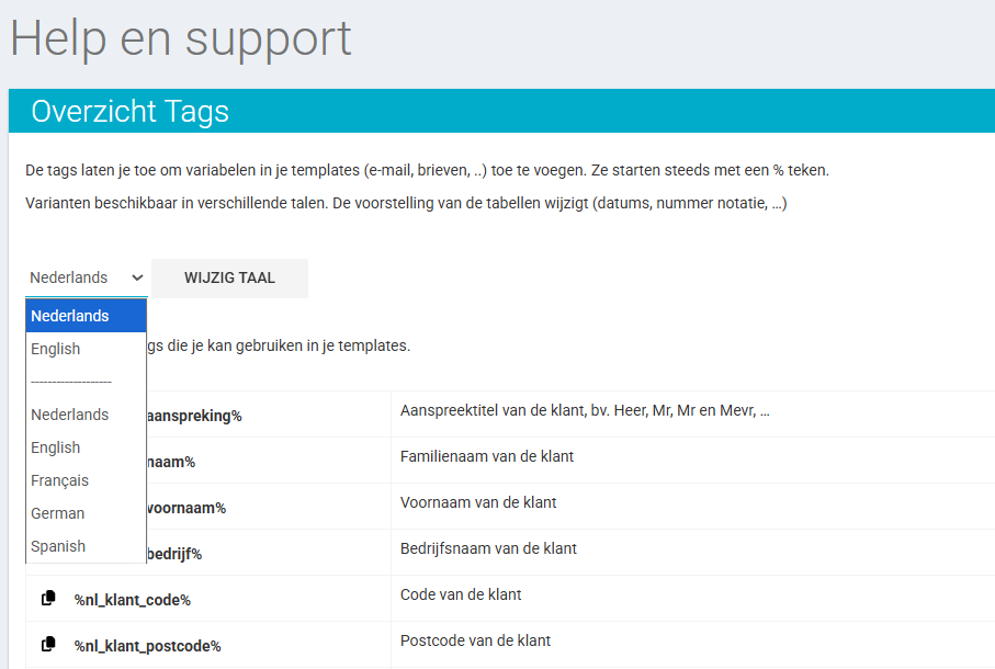 6 langues tags nl